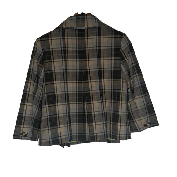 Womens Isaac Mizrahi Brown Plaid Peter Pan Collar Cropped Blazer Jacket Size 12 - Picture 2 of 11